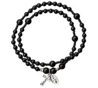 Sine Cera Black Onyx Twisting 5 Decade Catholic Rosary Bracelet with Lusterous Pewter Crucifix and Miraculous Medal, Durable Stretch Design, 4mm Smooth Stone Beads