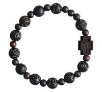 Sine Cera Catholic Rosary Bracelet Jujube Wood Rose Carved Beads 10mm