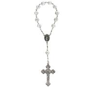 Sine Cera Crystal Bead 1 Decade Catholic Rosary Rhodium Plated Crucifix & Miraculous Medal for Men & Women, S, Crystal, No Gemstone