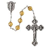 Sine Cera Crystal Bead 5 Decade Catholic Rosary Rhodium Plated Pewter Crucifix & Miraculous Medal for Men & Women, 24", Crystal, No Gemstone