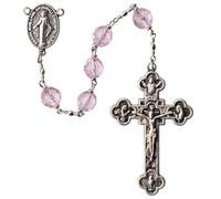 Sine Cera Crystal Bead 5 Decade Catholic Rosary Rhodium Plated Pewter Crucifix & Miraculous Medal for Men & Women, 24", Crystal, No Gemstone