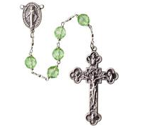 Sine Cera Crystal Bead 5 Decade Catholic Rosary Rhodium Plated Pewter Crucifix & Miraculous Medal for Men & Women, 24", Crystal, No Gemstone