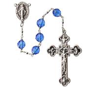 Sine Cera Crystal Bead 5 Decade Catholic Rosary Rhodium Plated Pewter Crucifix & Miraculous Medal for Men & Women, 24", Crystal, No Gemstone