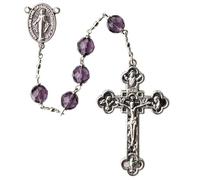 Sine Cera Crystal Bead 5 Decade Catholic Rosary Rhodium Plated Pewter Crucifix & Miraculous Medal for Men & Women, 24", Crystal, No Gemstone