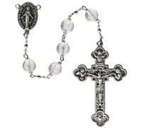Sine Cera Crystal Bead 5 Decade Catholic Rosary Rhodium Plated Pewter Crucifix & Miraculous Medal for Men & Women, L, Crystal, No Gemstone