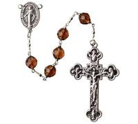 Sine Cera Crystal Bead 5 Decade Catholic Rosary Rhodium Plated Pewter Crucifix & Miraculous Medal for Men & Women, 24", Crystal, No Gemstone