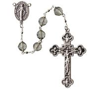 Sine Cera Crystal Bead 5 Decade Catholic Rosary Rhodium Plated Pewter Crucifix & Miraculous Medal for Men & Women, 24", Crystal, No Gemstone
