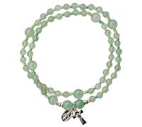 Sine Cera Green Jade 5 Decade Catholic Twisting Rosary Bracelet for Women, Lusterous Pewter Crucifix/Miraculous Medal, Durable Stretch Design, Smooth 4mm Beads