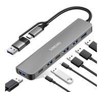 SINEHO 7-in-1 Dual USB Hub (USB-C & USB-A Input), USB C Adapter with USB 3.0, 4x USB 2.0, Dual USB-C Data Ports for Laptops, PC, Type-C Devices
