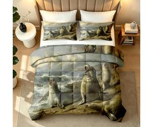 Sing Coverless Duvet Set Ocean Sea Lion 3D Reversible Bed Duvets Sets