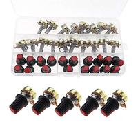 SING F LTD 20 Set of Aluminium Plastic Black Knob Cap B10K 10K Ohm Knurled Shaft Linear Rotary Taper Potentiometer (WH148) Kit