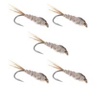 SING F LTD 5Pcs 12# Weighted Hares Ear Nymph Fly Goldhead Hook for Trout Fishing Lure Imitation Bait