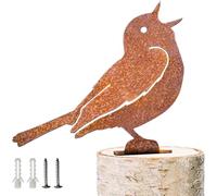 Sing Warbler Lifelike Patina Metal Bird, Rusty Garden Ornament, Silhouette Simulation Figurine, Rustic Outdoor Patio Yard Adornment Statue