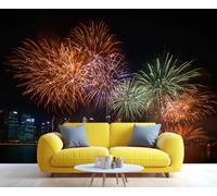 Singapore City Fireworks Wall Mural - Spectacular Night Skyline with Colorful Fireworks Wallpaper for Living Room, Bedroom, Urban Home Decor, Removable Self-Adhesive 200x140cm (Not Self-Adhesive)