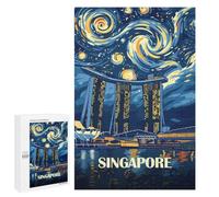 Singapore Cityscape Starry Night Art Displayable Picture Puzzle, 1000 PCS - New Year Gift; for Couples, Friends And Family