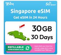 Singapore eSIM | 30GB Super Saver Refillable Plan! QR Code Sent via Email in 24Hrs - Scan & Use Immediately | Auto Activating 30 Day Validity | 5G Speed + Hotspot | Data-Only No Phone Number