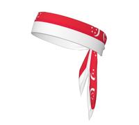 Singapore Flag Elastic Head Tie Headband, Running Tennis Sports Workout Karate Sweatband for Men and Women