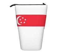 Singapore Flag Expandable Stand Pencil Pouch, Multi-Design Oxford Fabric, Adjustable Height, Multi-Use Cosmetic Bag