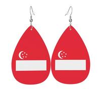 Singapore Flag Leather Earring. Stylish teardrop shape, perfect for women, and a great decorative choice for parties and holidays.