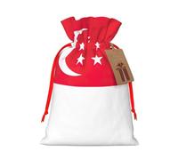 Singapore Flag Linen Drawstring Gift Bag Xmas Party Candy Bag Reusable Storage Pouches