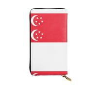 Singapore Flag Long leather wallet, portable credit card holder, zippered coin purse, and ID compartment