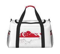 Singapore Flag Map print Travel Duffle Bag Gym Bag for Women,Puffer Tote Bag,Weekender Overnight Bag Organizer, Black, One Size