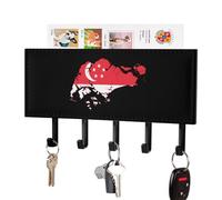 Singapore Flag Map Trendy Key Holder for Wall Organizer Decorative Key Rack with 5 Hooks for Entryway Bathroom Office