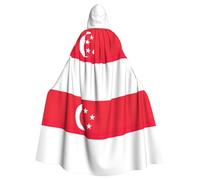 Singapore Flag Print Adults Hooded Cloak, Halloween Robe Hooded Cape Witch Wizard Cosplay Costumes For Men Women