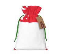 Singapore Flag Print Christmas Bags with Drawstrings, Christmas Treat Pouches, Party Favor Bags M