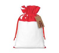 Singapore Flag Print Christmas Bags with Drawstrings, Christmas Treat Pouches, Party Favor Bags S