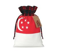 Singapore Flag Print Drawstring Bags, Candy Snack Bag, Reusable Holiday Pouches for Wrapping & Storage M