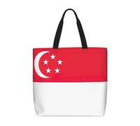 Singapore Flag Print Water-Resistant Tote Reusable Grocery Bag Lightweight Travel Beach Versatile Use