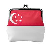 Singapore Flag Printed Microfiber PU Leather Wallet Kiss Lock Mini Pouch for Lipstick Key Change Organization