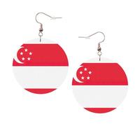 Singapore Flag Printed Round Earrings For Women, 1 Pair Lightweight Leather Pierced Earrings Set Trendy Jewelry Gifts For Women Girls