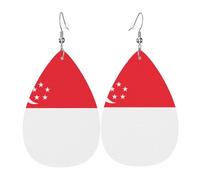 Singapore Flag Teardrop Earrings - Lightweight Drop Earrings Suitable for Christmas and Valentine's Day Gifts
