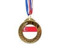 Singapore National Flag Asia Country Gold Award Winner Medal First Place Ribbon