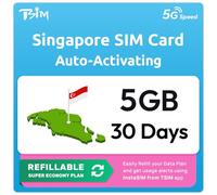 Singapore SIM Card | 5GB Super Economy Refillable Plan! Auto Activating 30 Day Validity | 5G Speed + Hotspot | Data-Only No Phone Number