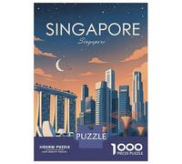 Singapore Skyline at Dusk Travel Puzzle 1000 Pieces, Romantic City Break Scene, Decorative Artwork, Thick Cardboard Pieces, Birthday Gift for Home Décor Fans, 52x38cm/1000pcs