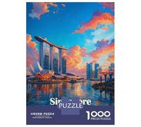 Singapore Skyline at Sunset 1000 Piece Jigsaw Puzzle, Historic Square Architecture, Premium Paper Puzzle, Decorative Artwork for Travel Lovers, Paper Board, 38x26cm/1000pcs