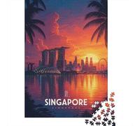 Singapore Skyline at Sunset 1000 Piece Jigsaw Puzzle, Retro Travel Poster Artwork, Decorative Artwork, Premium Paper Puzzle, Travel Gift for Families, 38x26cm/1000pcs