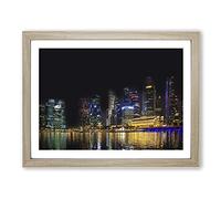Singapore Skyline No.4 Modern Framed Print | A4 Oak Framed Wall Art | Ready to Hang | Modern Cityscape Picture | Living Room Bedroom Lounge Office