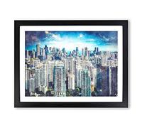 Singapore Skyline Painting Modern Art Framed Print | A3 Black Framed Wall Art | Ready to Hang | Modern Cityscape Picture | Living Room Bedroom Lounge Office