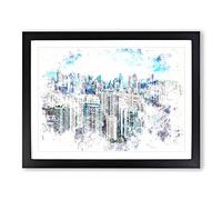 Singapore Skyline Watercolour Modern Framed Print | A4 Black Framed Wall Art | Ready to Hang | Modern Cityscape Picture | Living Room Bedroom Lounge Office