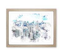 Singapore Skyline Watercolour Modern Framed Print | A4 Oak Framed Wall Art | Ready to Hang | Modern Cityscape Picture | Living Room Bedroom Lounge Office