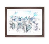 Singapore Skyline Watercolour Modern Framed Wall Art Print, Ready to Hang Picture for Living Room Bedroom Home Office Décor, Walnut A4 (34 x 25 cm)