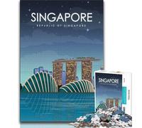 Singapore Travel Poster 1000 Piece Jigsaw Puzzle for Adults Teens,Learning Educational Toys Family Games with Matching Poster And Trivia Sheet 38x26cm