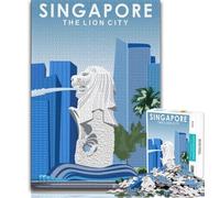 Singapore Travel Poster 1000 Pieces Jigsaw Puzzles For Teens And Adults,Stress Reliever Difficult Challenge Enhance Love between Couples 50x75cm