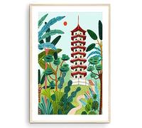 Singapore Travel Print, Chinese Garden, Pagoda, Singapore Wall Art, Botanical Illustration, Home Decor, Tropical, Nursery Wall Art, Wedding Gift, Housewarming Gift, Home Decor (Unframed) (9x11 in)