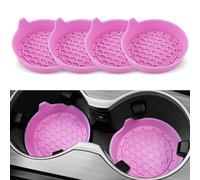 SINGARO Car Cup Holder Coaster, Silicone Cup Holder Insert, Universal Non-Slip Cup Holders, Car Accessories Interior for Women and Man 4 Pack Pink