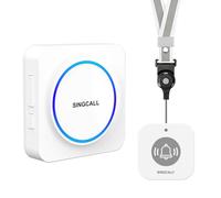 SINGCALL Wireless Portable Caregiver Pager Panic Alarm System Personal Alarm for Elderly/Kids/Pregnant/Patients 32 Chimes & 0-100dB Volume 1 Rechargeable Portable Receiver+ 1 Emergency Call Button